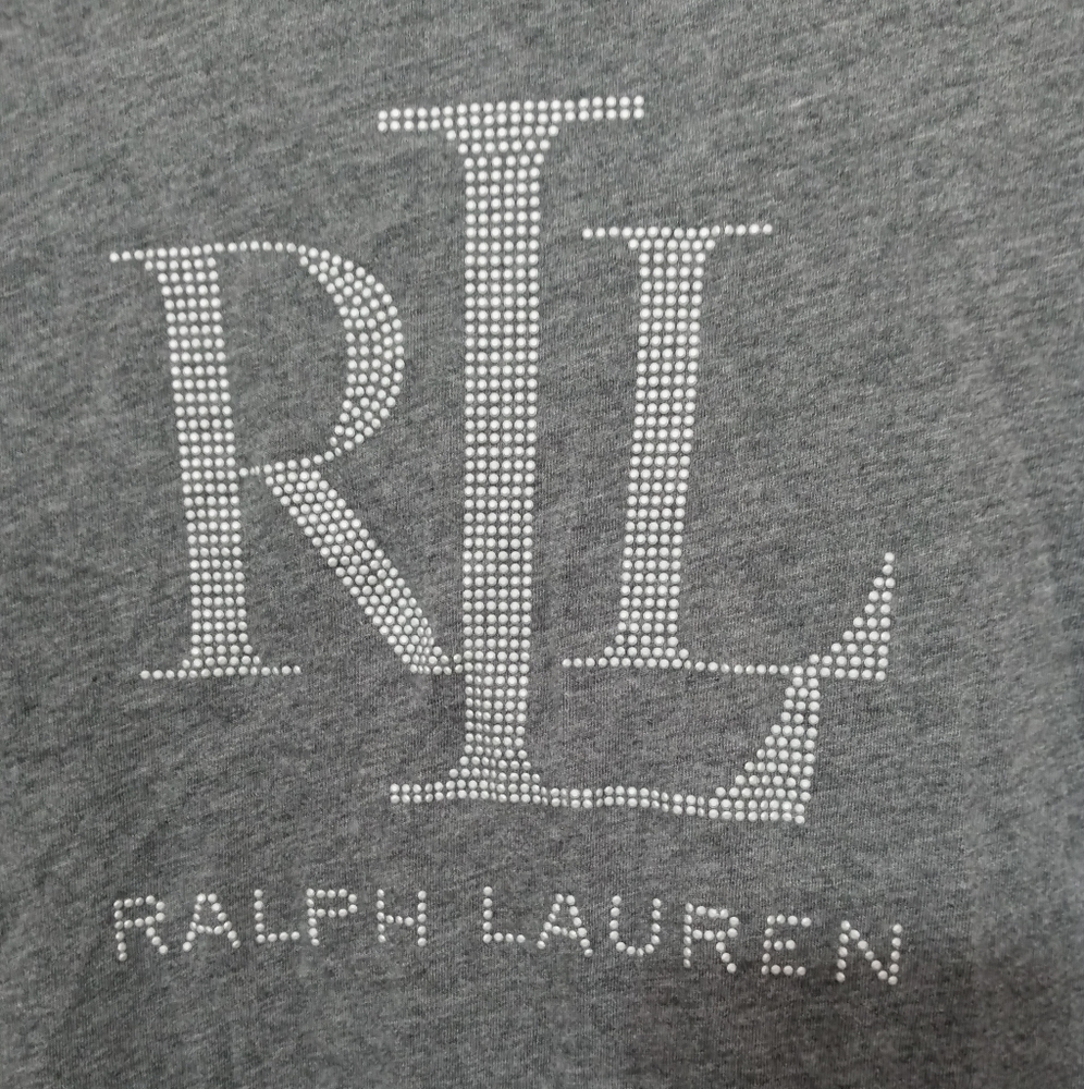 Lauren Ralph Lauren Short Sleeve gray T Shirt Beaded Logo On Front